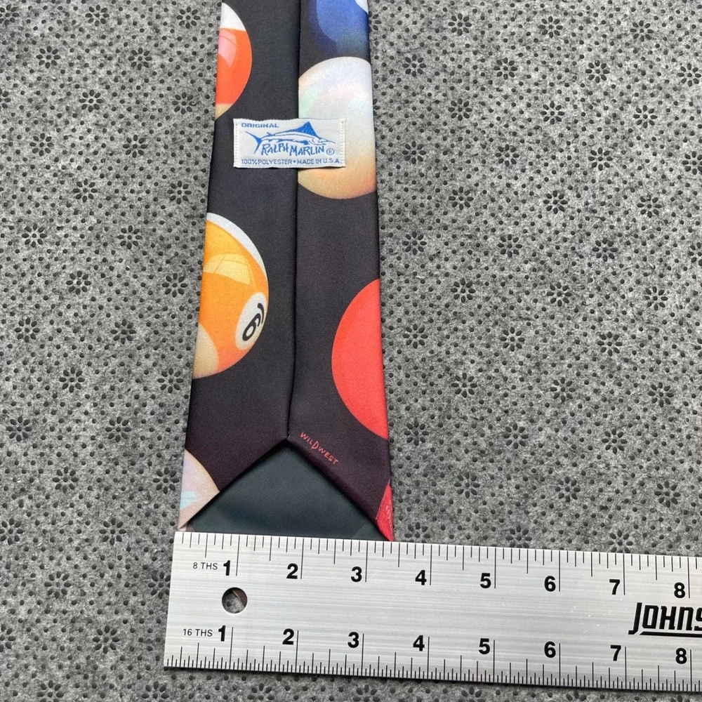 Vintage 1991 Ralph Marlin Billiards Pool Ball Graphic Print Silk Feel Tie